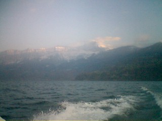 On the lake with a snow panorama...